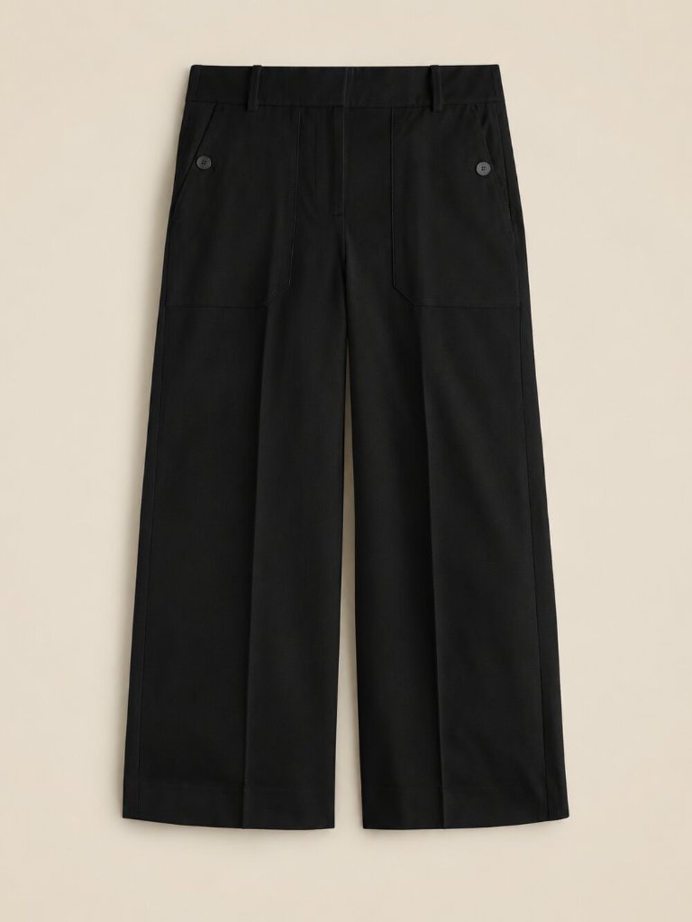 J. Crew Sydney Wide-Leg Pants Bi-Stretch Cotton Black Sz 2 Sailor Preppy Office